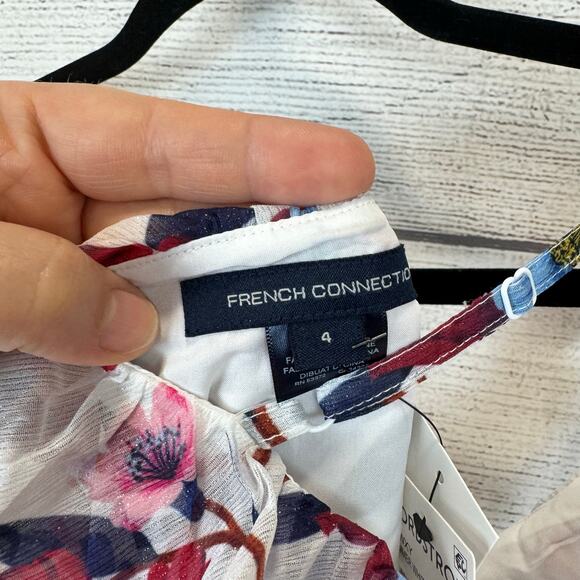 French Connection Women's White Floral Ruffle Sleeveless Spring Blouse Size 4 - Picture 8 of 9